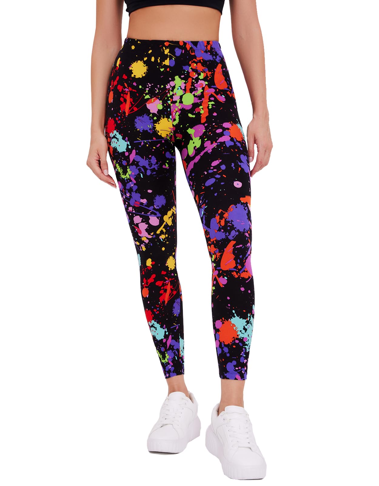 sissycos Women's 80s Leggings Neon Artistic Splash Printed Pants