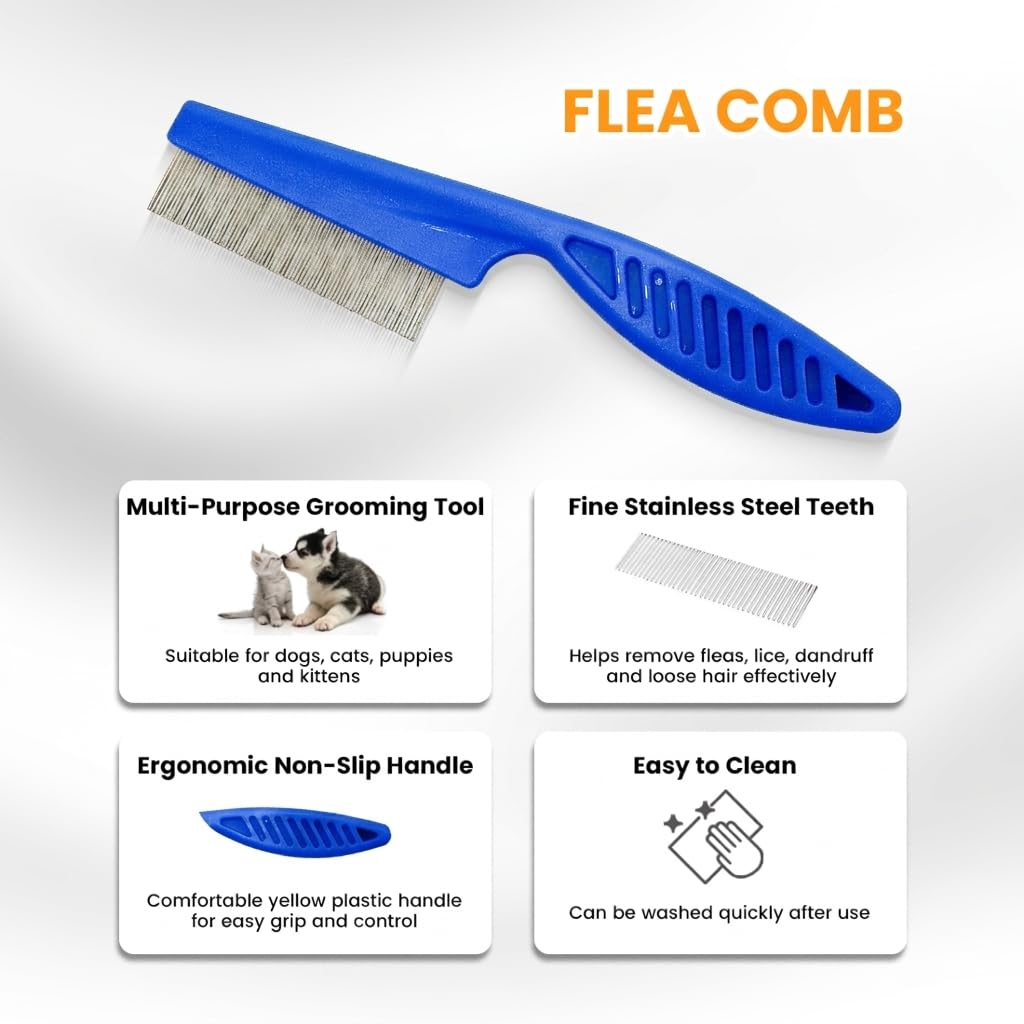 Combo de herramientas de aseo para mascotas 5 en 1, peine antipulgas, cortador de uñas, cepillo de champú y guante de palma, kit de aseo todo en uno para perros y gatos, baño, desprendimiento