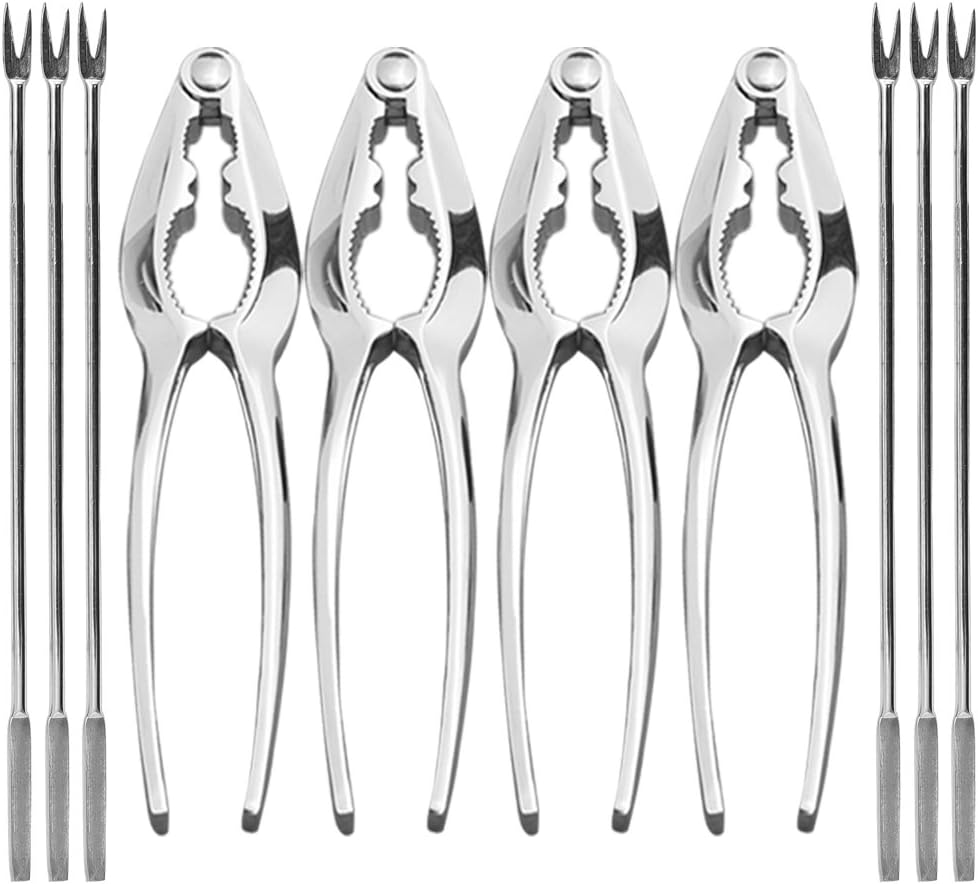 Seafood Tools Set Nut Crackers of 10 Pcs Seafood Opener Tool Set, 4 Pcs Lobster Crackers/Crab Crackers and 6 Pcs Stainless Steel Seafood Forks/Picks