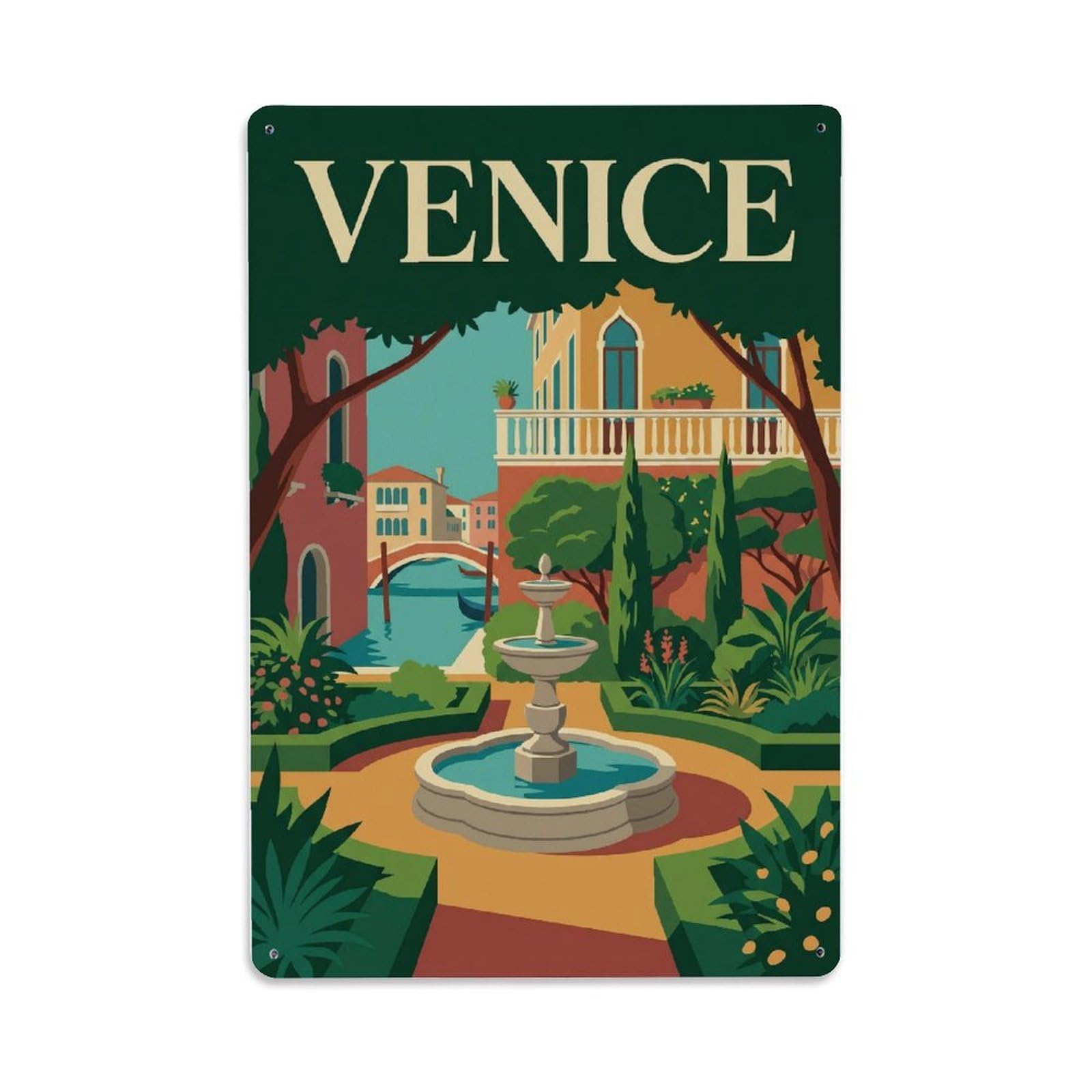 Vintage Travel Gardens Italy Peaceful Metal Tin Sign Plaque Wall Decor for Cafe, Club Bar, Office, Home Garden Metal Poster 8x12Inch
