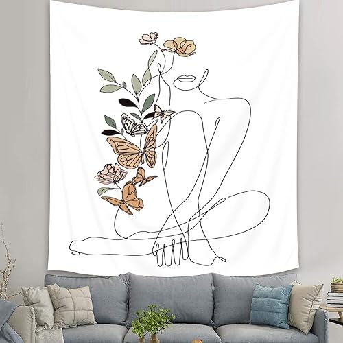 Miniatura 2 de SVBright Tapiz abstracto de mariposa para mujer, 60 pulgadas de ancho x 80 pulgadas de alto, simple minimalista y moderno, planta de flores de