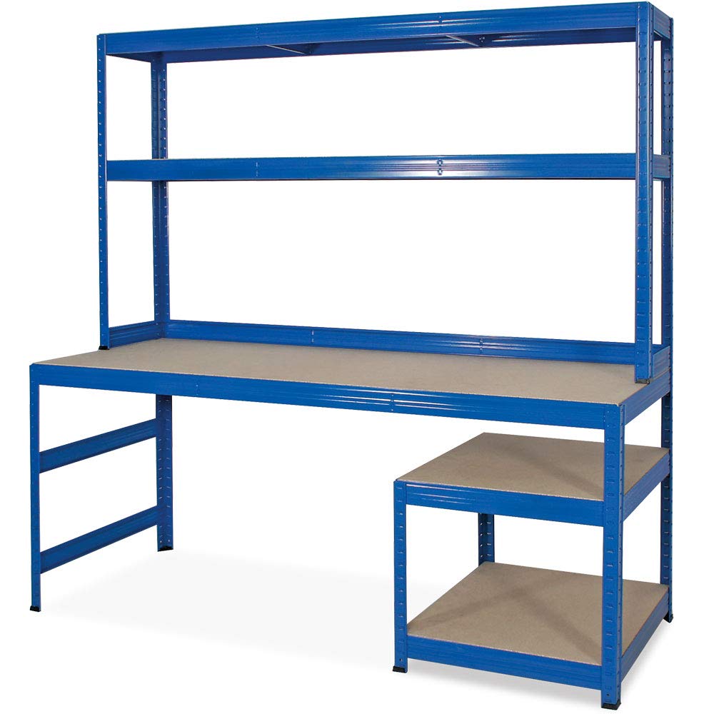BRB Packtisch/Werkbank mit Aufbau und Unterbau, BxTxH 1800x600/300x1800 mm, blau
