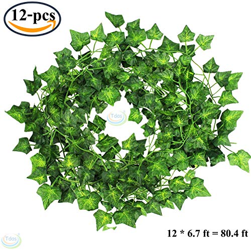 "Transform Your Space with 80 Lush Green Leaves- Tdas Artificial Ivy Garlands Perfect for Home Décor, Parties, and Craft Projects - Get 12 Pieces Now!"