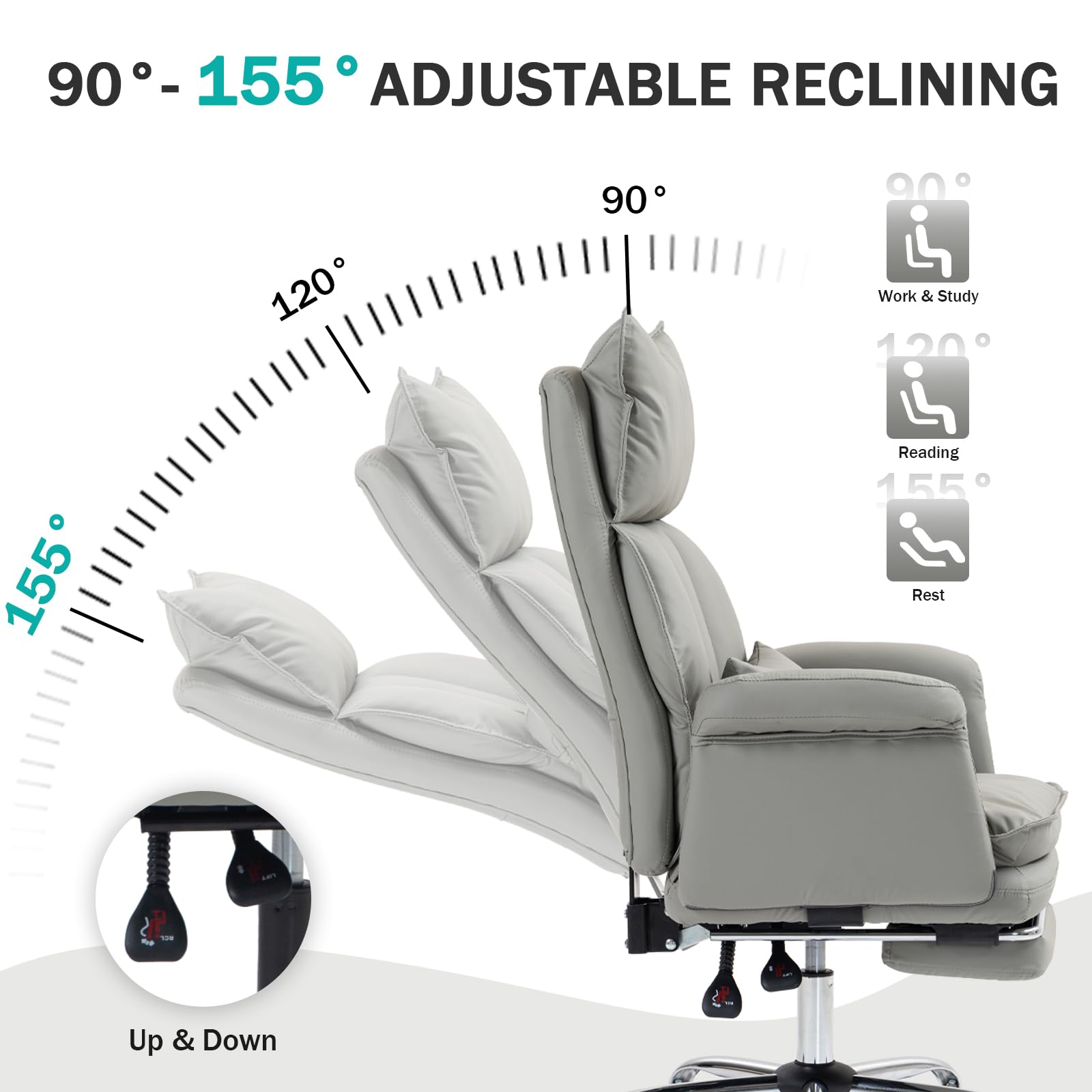 Home Office Desk Chairs Executive Office Chair 155 Reclining Office Chair with Footrest Leather High Back Comfy Computer — view 3