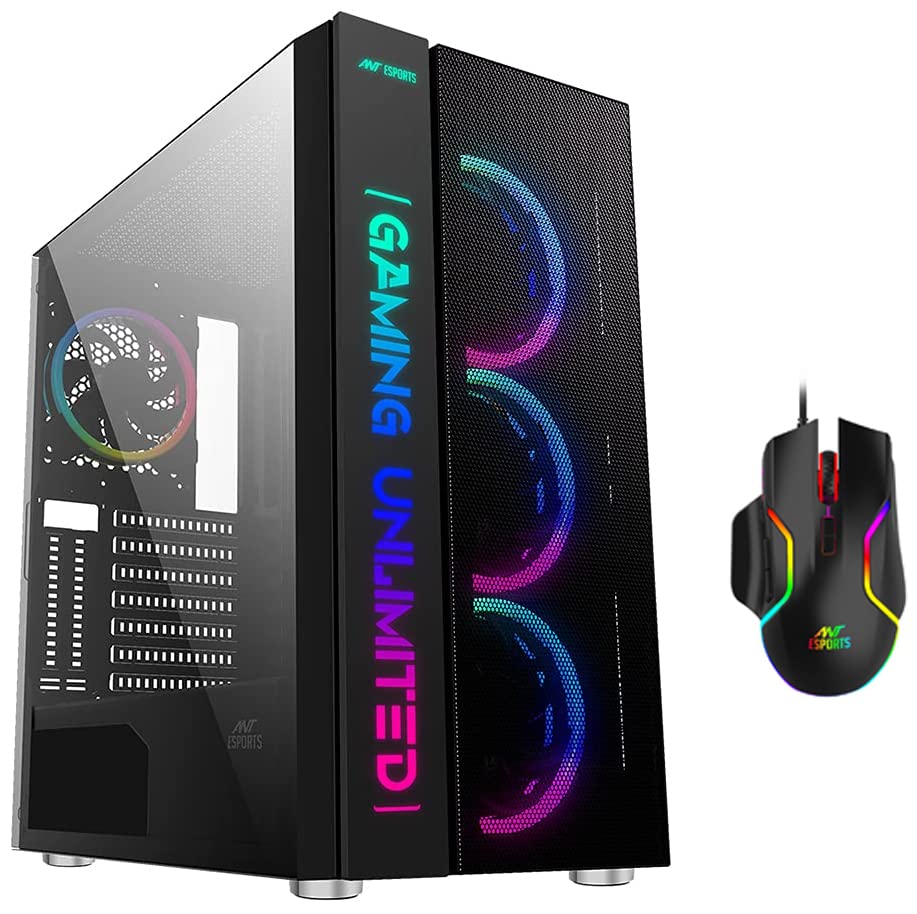 Image of Ant Esports ICE-511 MAX Mid Tower Mesh Computer Case I Gaming Cabinet Supports E-ATX, ATX, Micro-ATX, Mini-ITX MB & 1 x120mm Fan, Black & GM320 RGB Optical Wired Gaming Mouse