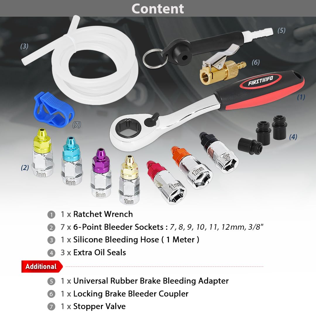 FIRSTINFO F3626N | Llave de Purga de Frenos | 7-12mm, 3/8” | 9 piezas | 6 punto