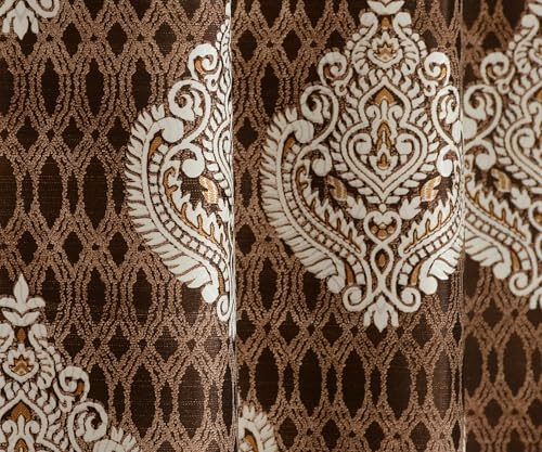 Image of Homefab India 2 Piece Polyester Printed Curtains Room Darkening Panel - Door 7 feet, Damask Brown Curtain
