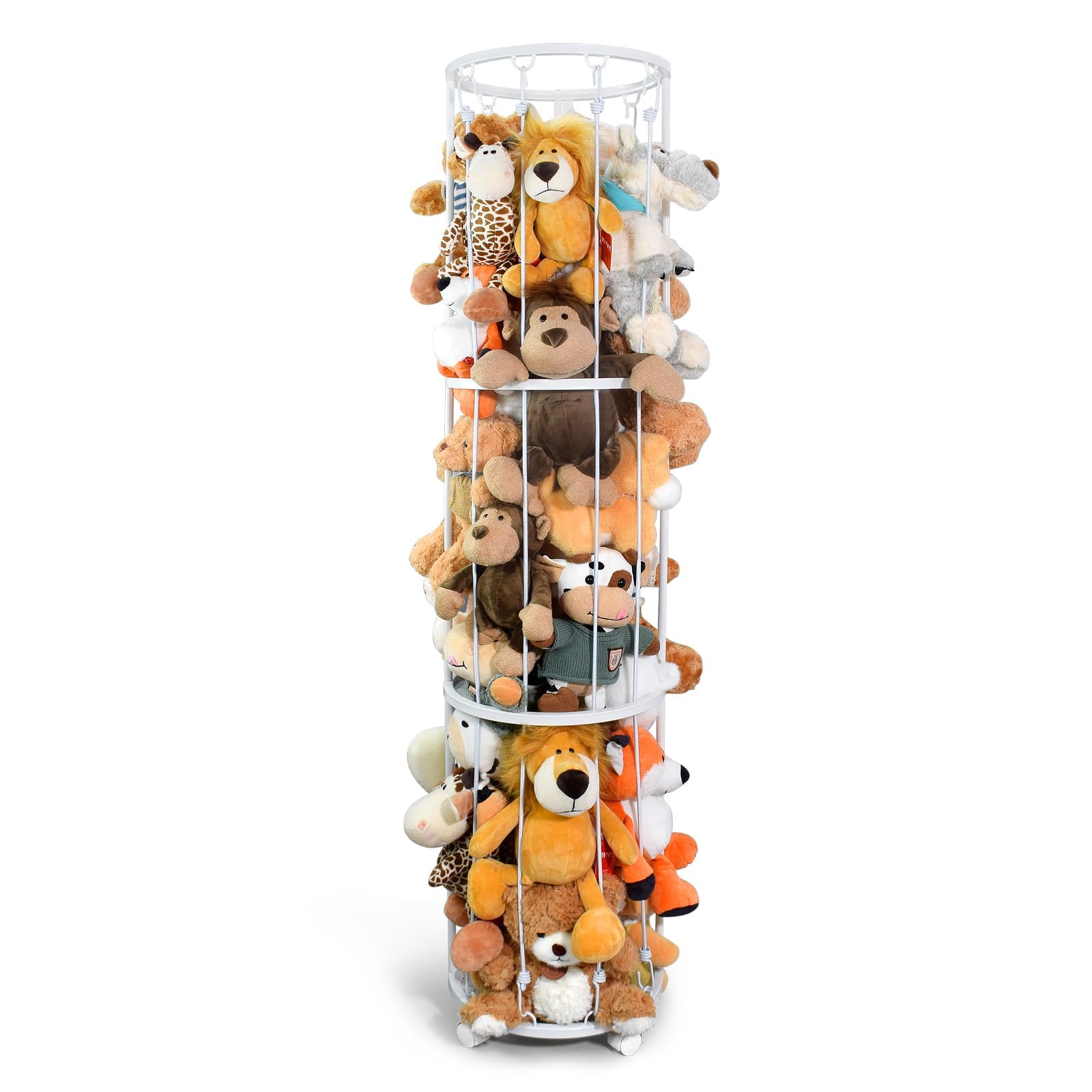 BENCHRY Stuffed Animal Storage Zoo Plushies Toy Storage Organizer, Metal Tube Stuffed Animal Holder with Brake Wheels, Space Saving Plush Toy Holder for Playroom Bedroom Nursery (White)