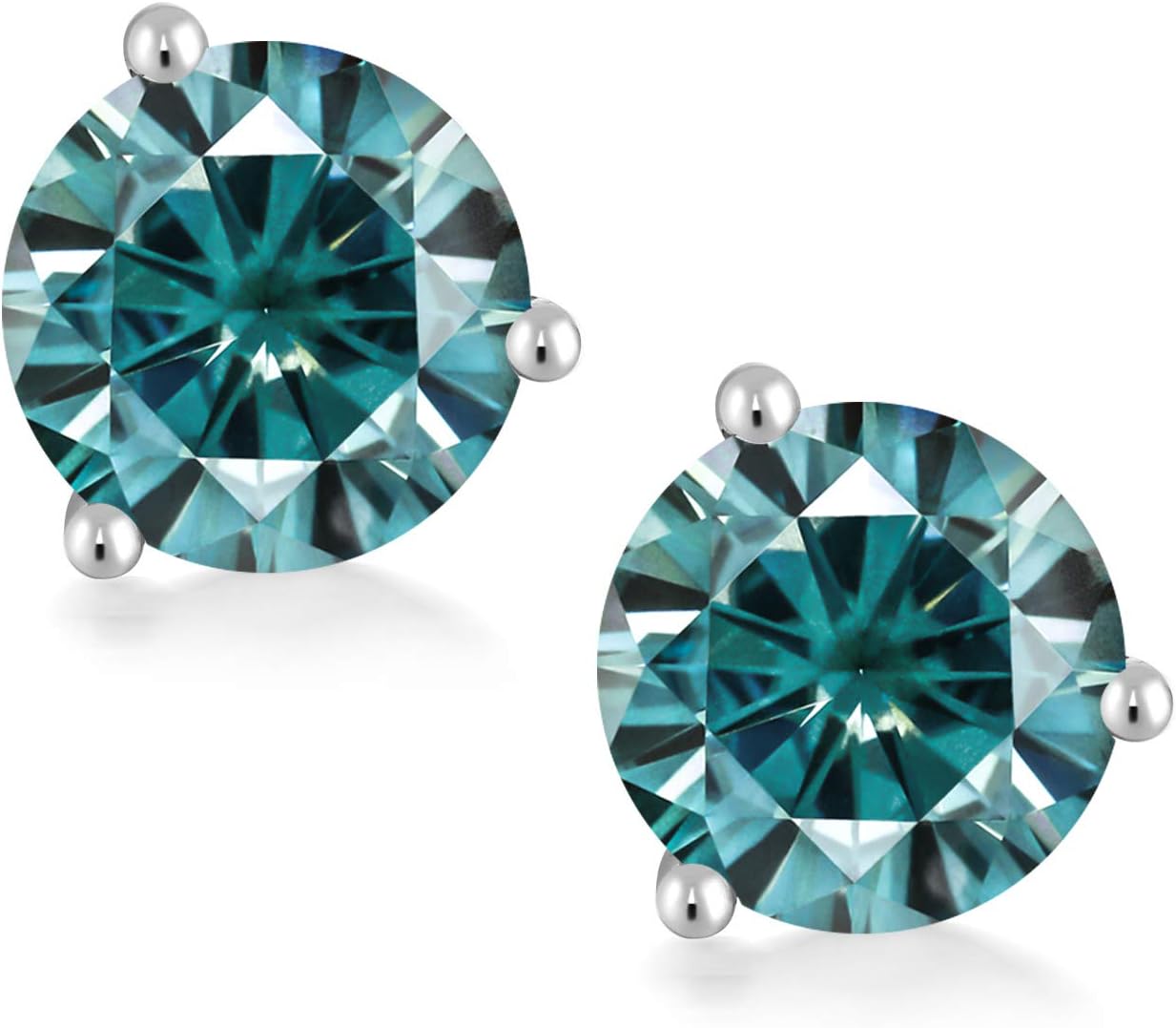 Gem Stone King 18K White Gold Gemstone Birthstone 3-Prong Stud Earrings For Women Men | Round 5MM | Fine Jewelry Gifts for Her Him Mom Dad Wife Husband - Image 2