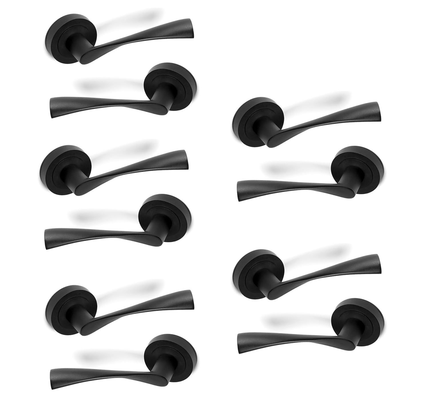 ARCO · Pack para 5 puertas. Lote de 5 juegos de manillas para puerta, acabado negro. Fabricado en aluminio