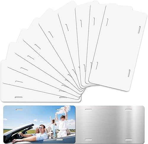 Miniatura 9 de Paquete de 10 matrículas en blanco de sublimación, placa de matrícula en blanco de sublimación de 0.026 in, placas de matrícula de metal para