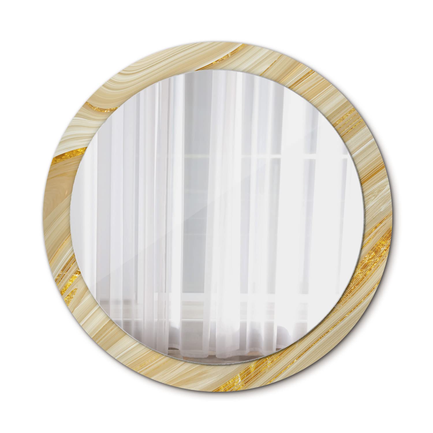 Miroir rond Ø90 cm or abstrait Tulup pour décoration salon et salle de bains élégante