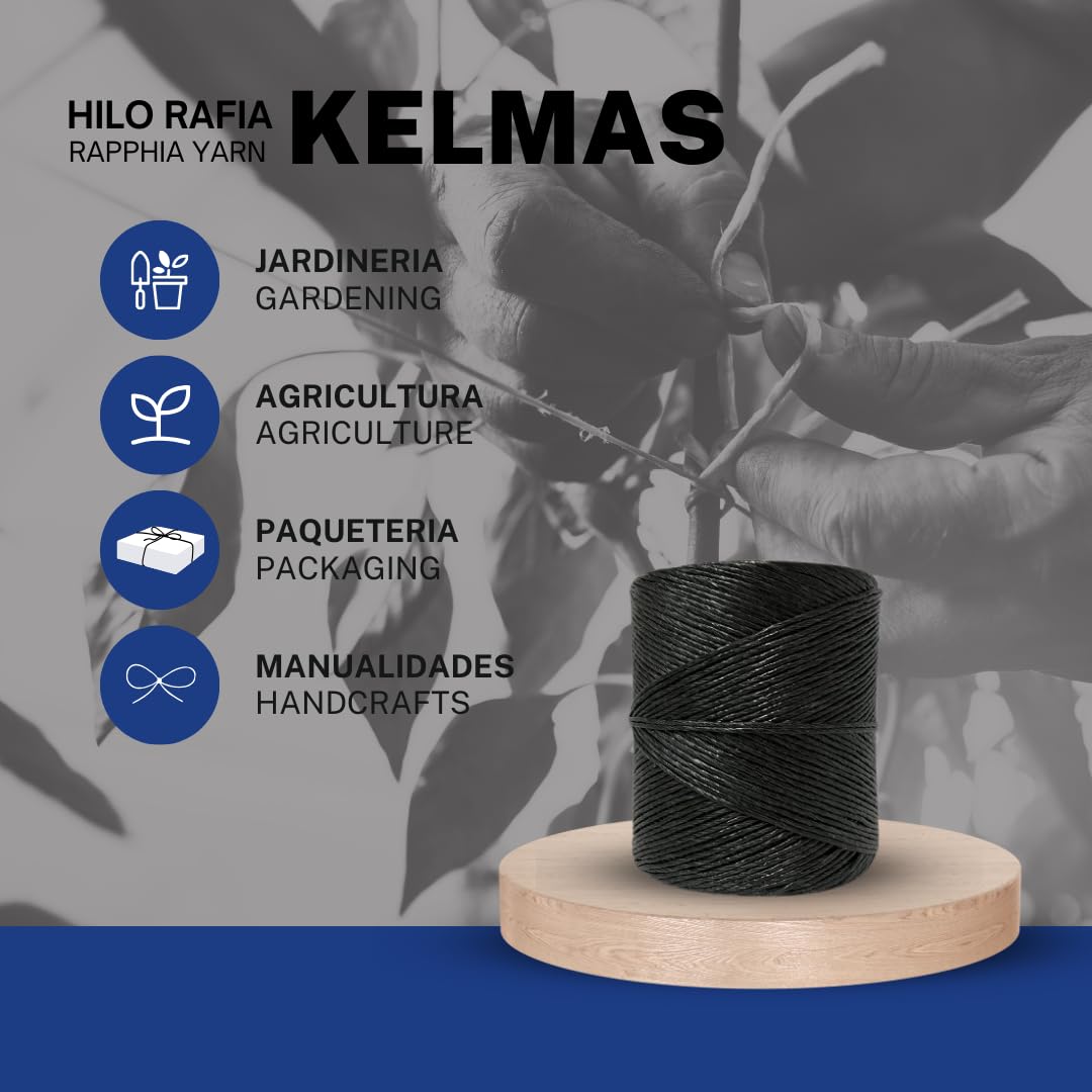 Kelmas Corde Raphia Noire 300 M / 1 Kg – Ficelle Agricole Polypropylène Robuste 4 Mm Pour Jardinage, Tomates & Palissage