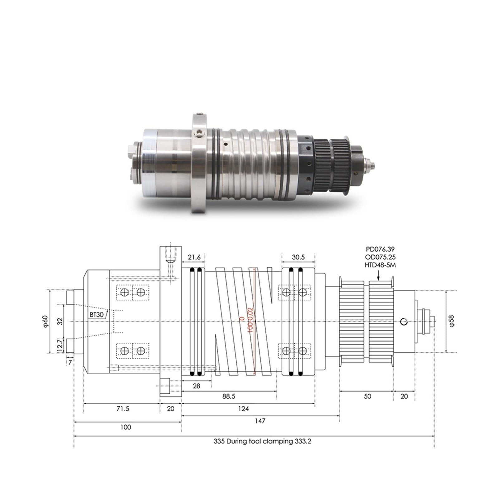 KACOME BT30 Spindle 3KW-5.5KW CNC milling Machine 4 pcs. 7008C Ceramic Bearing 10000rpm Max. Speed