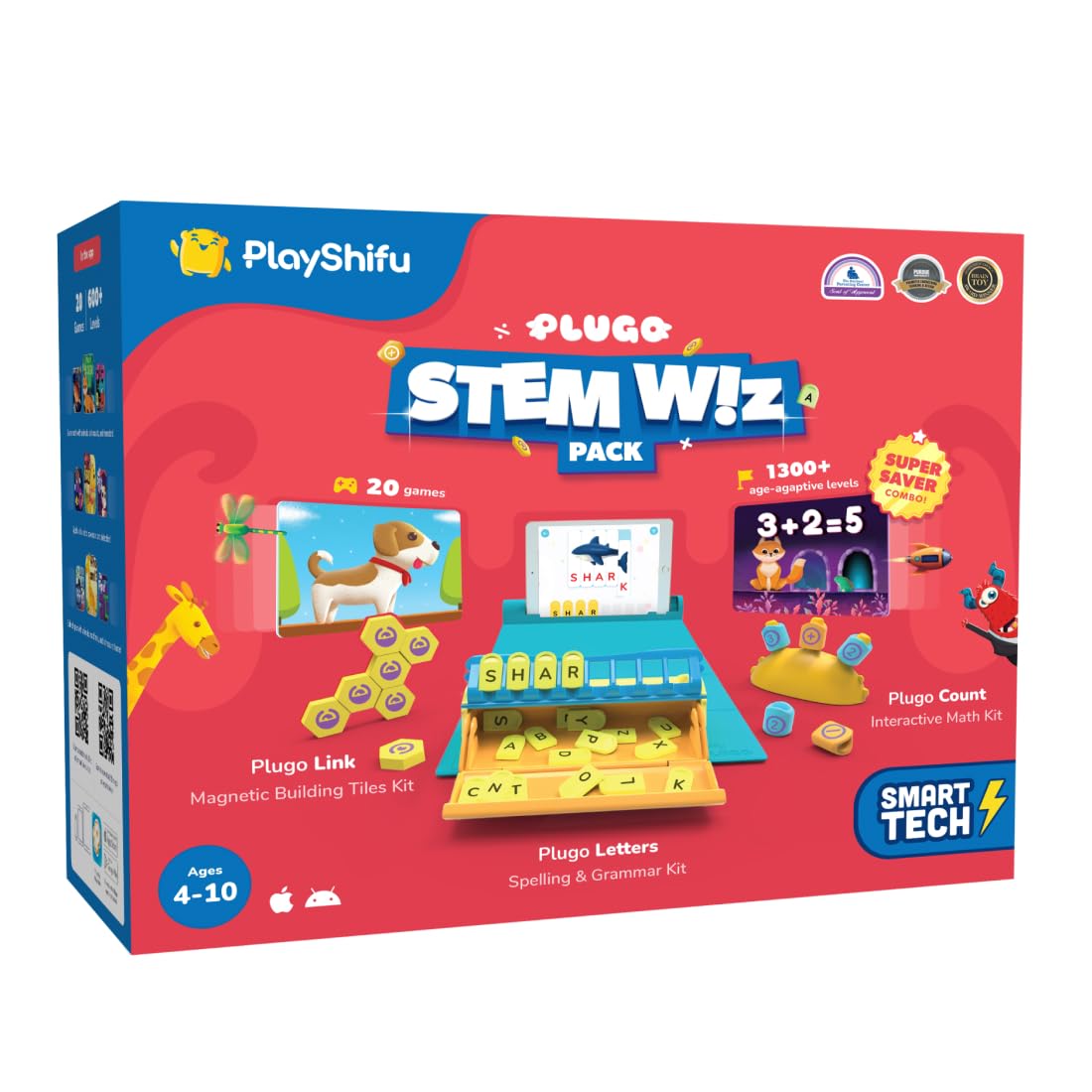 PlayShifu Plugo 3 in 1 Pack AR-Powered Math Toy on Math, Problem Solving and Linguistics for Kids - STEM Kit with 15 Interactive Games and 750+ Fun Learning Levels (4-10 Years) (B081JN8XD5) Amazon Price History, Amazon Price Tracker