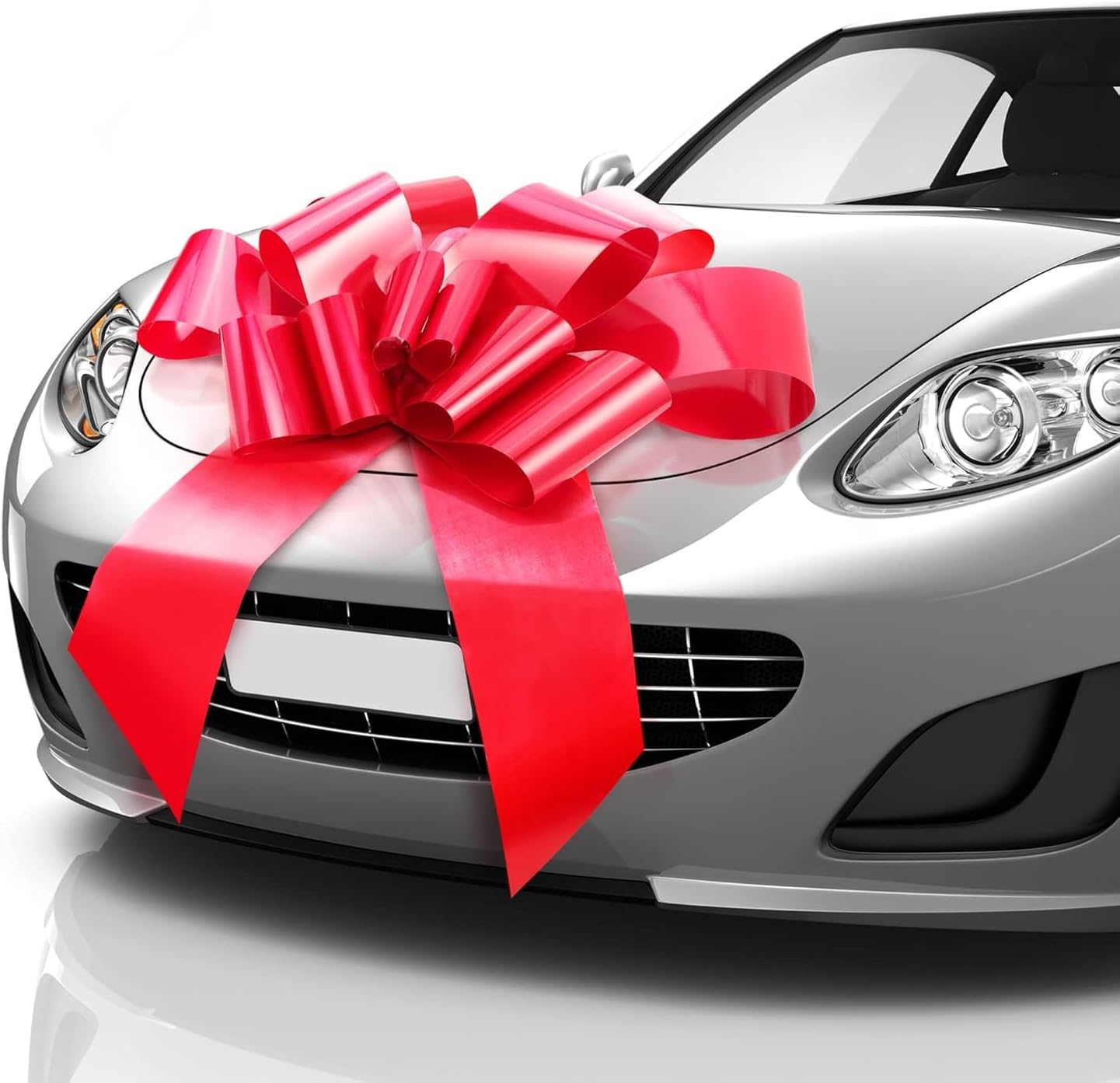 Huge Car Bow - Red, 30 inch / 76 cm - Big Gift Wrapping Bow for Large Gift Decoration - Giant Indoor/Outdoor Bow with 2 Ribbon Tails and 2 Suction Cups (No Magnets that Scratch)