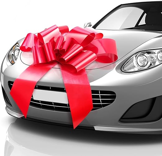 Mata1-USA - Huge Car Bow - Red, 30 Inch - Big Gift Wrapping Bow for Large Gift Decoration - Giant Size for Indoor & Outdoor Use - 12 Loops & 2 Suction Cups - No Magnets That Scratch