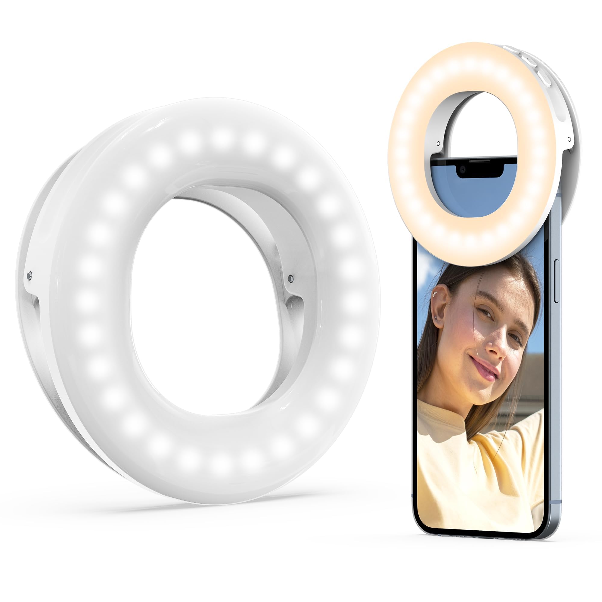 LCLALAY Rechargeable Clip On Ring Light, Portable Selfie Fill Light with 3 Adjustable Modes, Perfect for iPhone, Laptop, iPad, Zoom Meetings, Makeup, and Video Conferencing