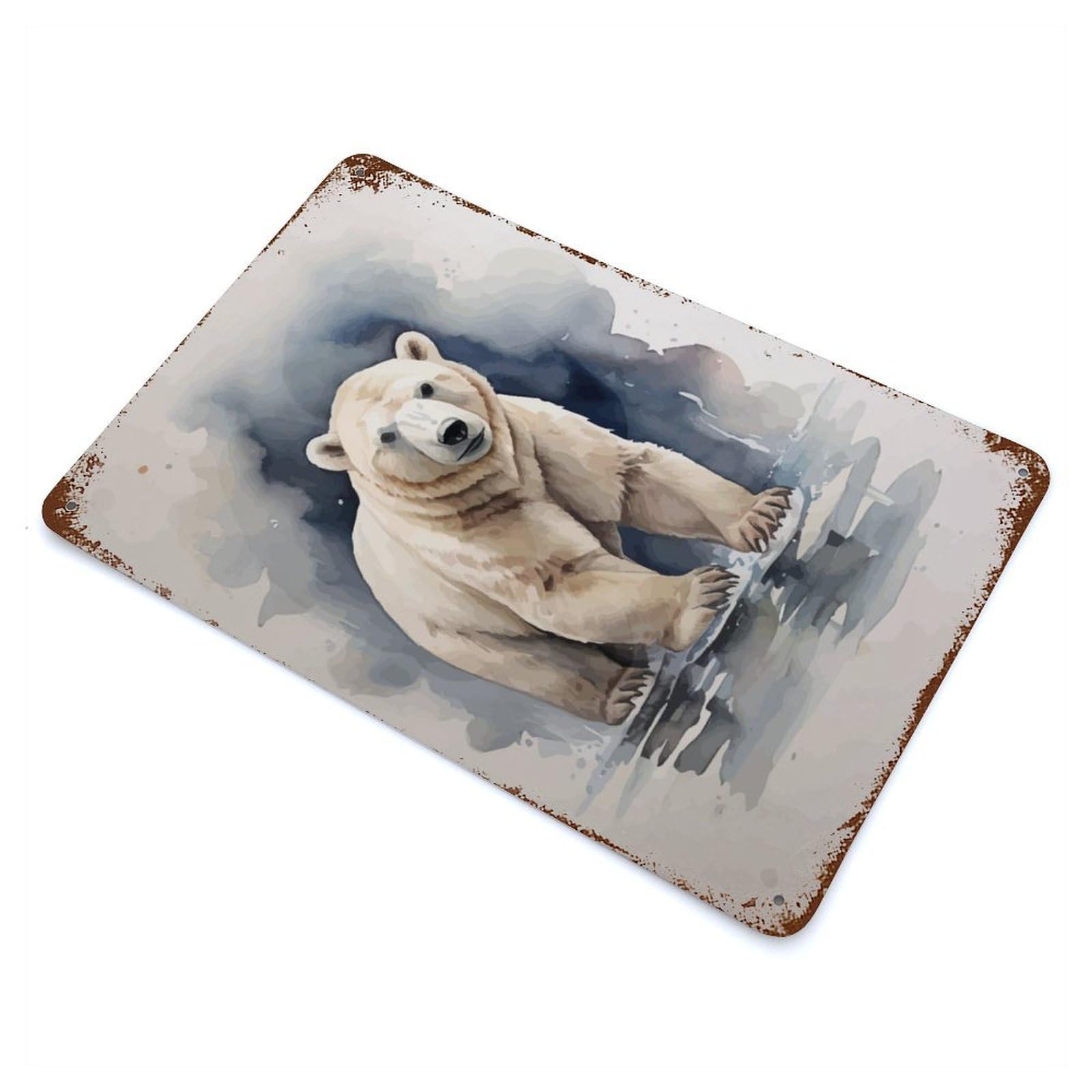 Retro Metal Sign with Cute Polar Bear Watercolor Design 11.8"x7.9", for Living Room, Hallway And Home Decor, Farmhouse Wall Decor