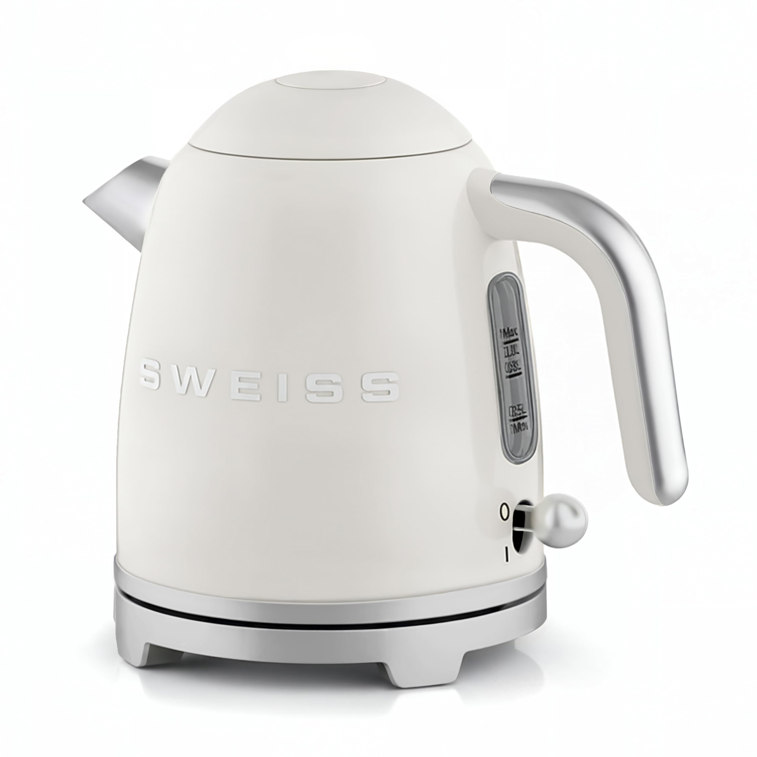 SWEISS - Hervidor eléctrico vintage KTS8, 1 L, acero inoxidable, compacto, 1200 W, practico, ebullición rápida, nivel de agua visible y graduado, apagado automático, base giratoria 360°, beige