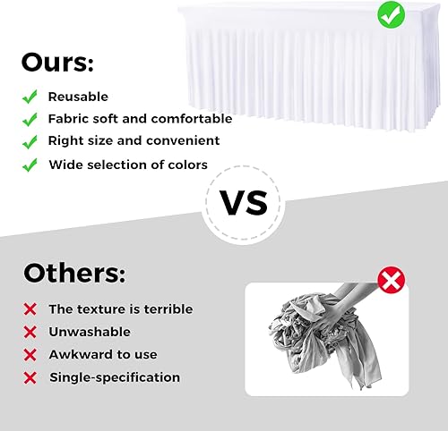 Vista 46 de Babenest Paquete de 1 falda de mesa de elastano negro de 6 pies para mesas rectangulares, resistentes a las arrugas, con volantes, para ferias