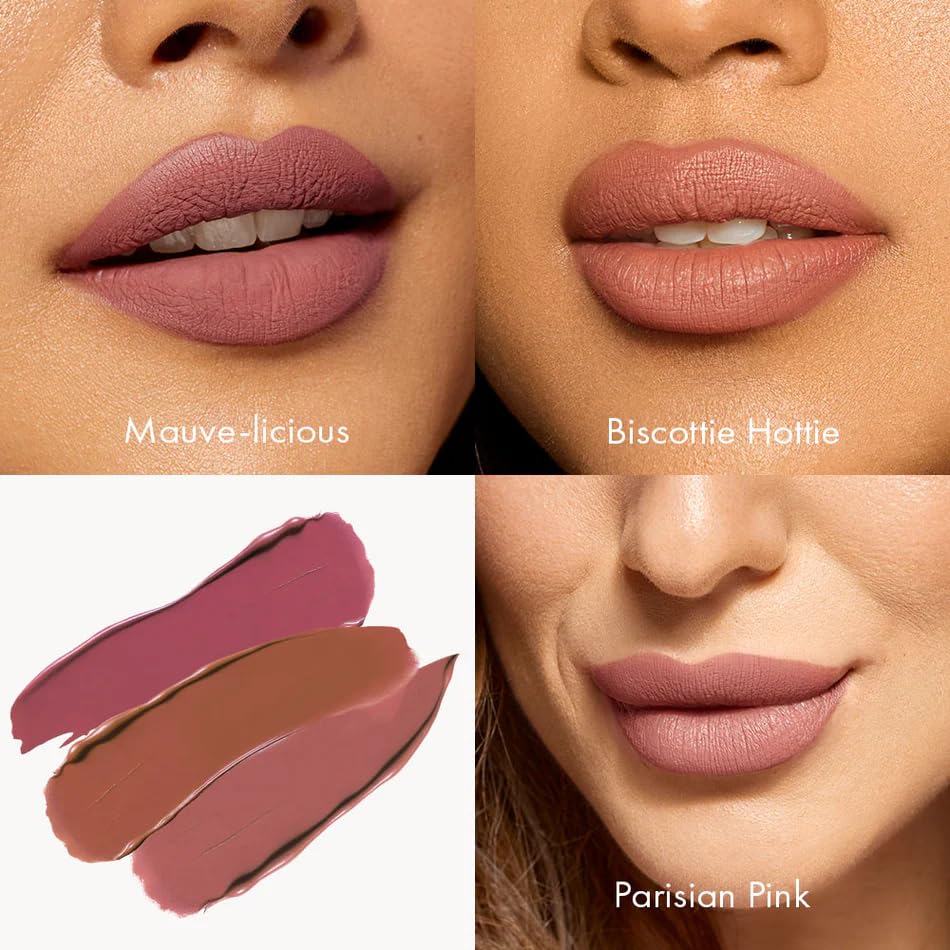 Image of HYUE HydraMatte Liquid Lipstick | Blush Edit: Mauve Licious, Biscotti Hottie, Parisian Pink | 2.2 ml x 3 | Long-Wear Soft-Matte Finish | with Jojoba, Almond & Indian Gooseberry Extract