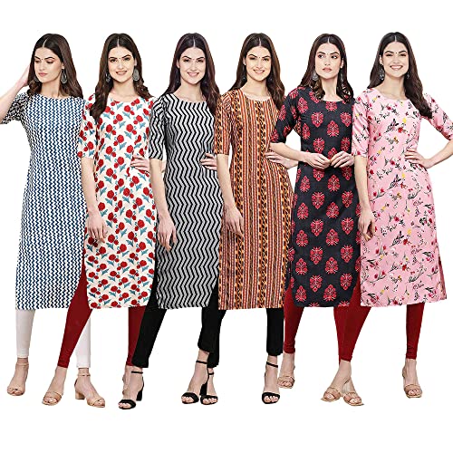 Image of Pinkmint Women's Crepe Digital Print Straight Kurta [Pack of 6] (CKE-329-353-330-333-341-343)