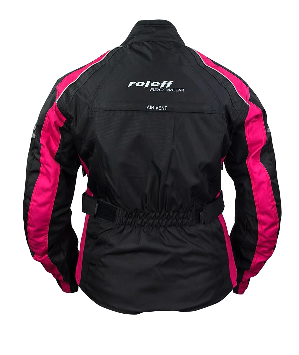 ROLEFF RO982 - Chaqueta de moto para mujer, color negro y rosa, impermeable, transpirable, con protecciones, tallas XS a 5XL, ideal para turismo y uso diario, negro / rosa, M