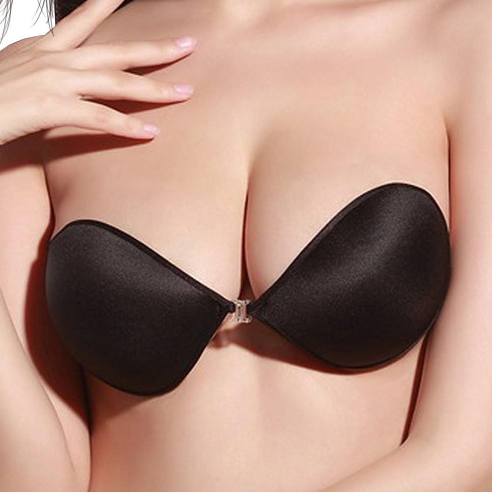 Woboren Womens Ladies Sexy Reusable Invisible Magic Strapless Self Adhesive Push-up Bra Stick On Gel Backless Silicone Bras Black C