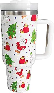 1200ml Christmas Tumbler Cup with Handle, Stainless Steel Vacuum Insulated Cup, Xmas Gnomes Coffee Cup Travel Mug, Metal Water Bottle, Hot and Cold Drinks, for Christmas Party Gift Kids Adult (White)