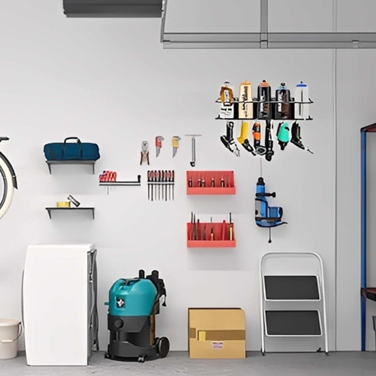 PARFCO Porta bombolette spray 43 cm, 5 fori, da parete, nero, con 6 fessure da 8 mm, per officina, casa, bar