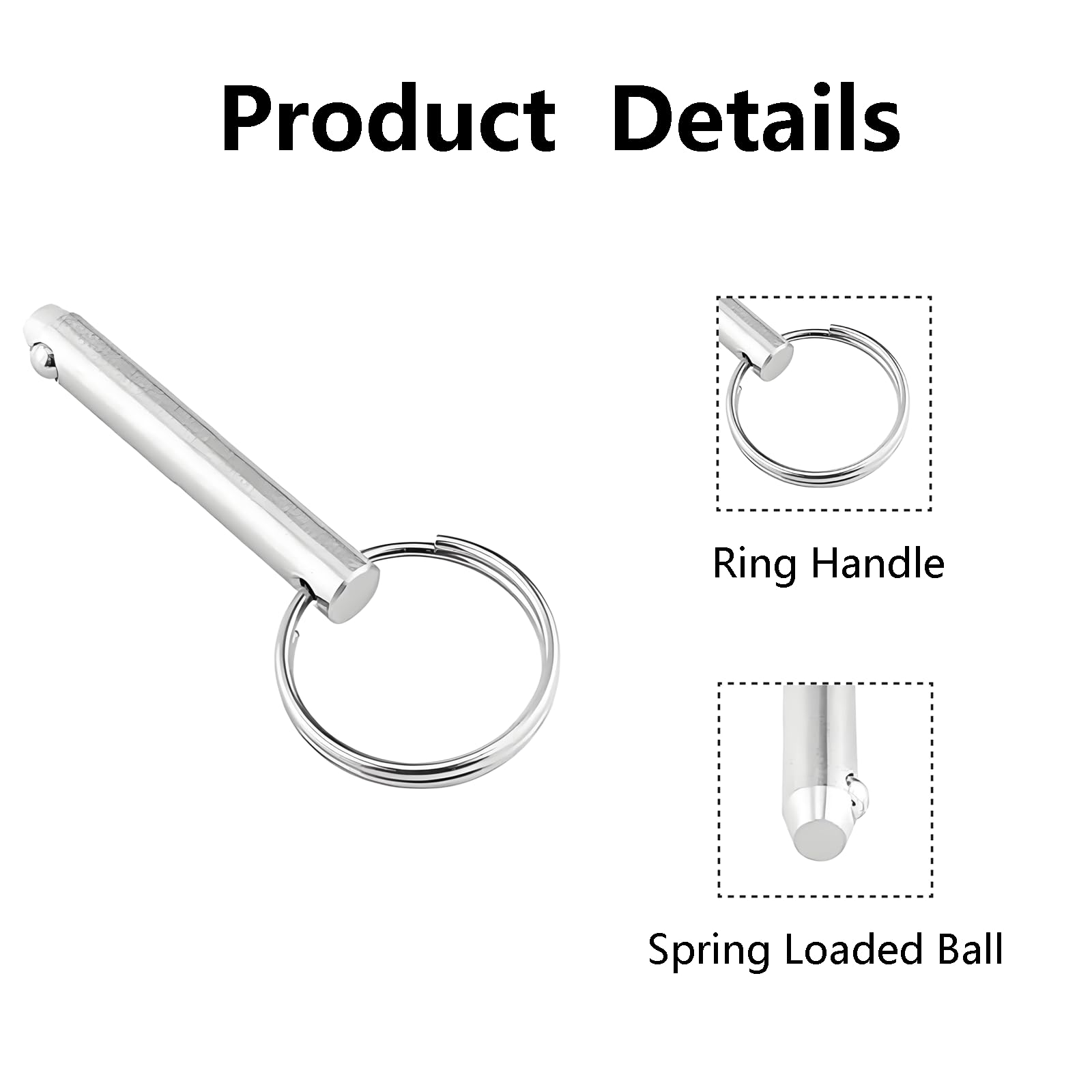 Set di 4 Perni a Sgancio Rapido in Acciaio Inox con Sfera Caricata a Molla, Anello in Acciaio Inox, per Accessori per Bbarche (8 x 55 mm)