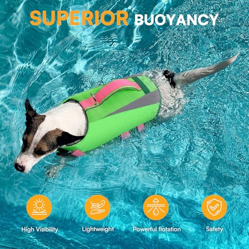 Queenmore Large Dogs Life Jackets with High Buoyancy and Rescue Handle, 2XL Dog Life Vest for Swimming Pool Beach Boating, High Reflective Pet Preserver for Swimming, Green, 2XL - Image 7