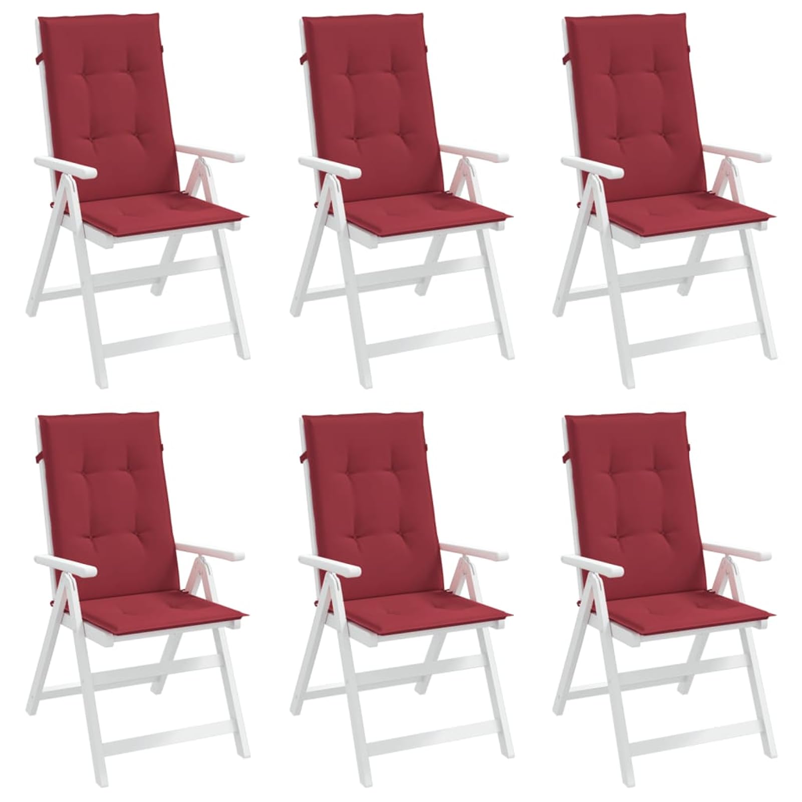 6 x nakładka na krzesło z wysokim oparciem, czerwone wino, 120 x 50 cm | Wodoodporny poliester, antypoślizgowy, z taśmą, miękkie wypełnienie piankowe, do krzeseł ogrodowych