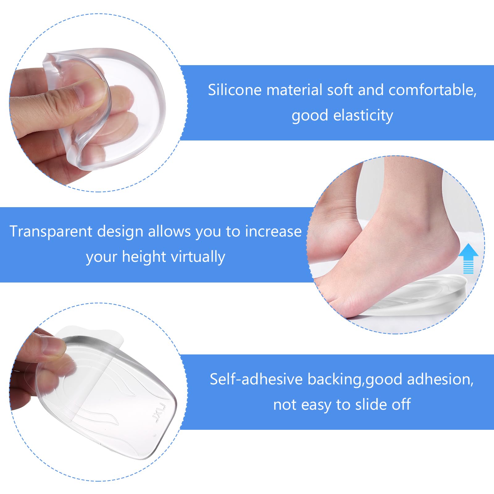 6 Pcs Plantillas Altura Hombre y Mujer, 2 cmPlantillas de Gel de Silicona para Talón, Plantillas para Zapatos Aumentar la Altura, Soporte y Amortiguación de Impactos (2 cm)