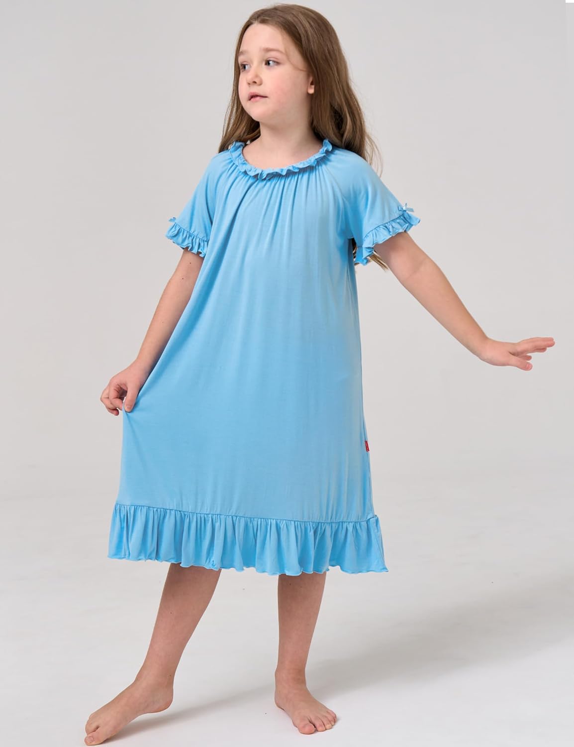 Bamboo Viscose Girls' Sleepwear Short Sleeve Ruffle Hem Kids Nightgown - Image 5