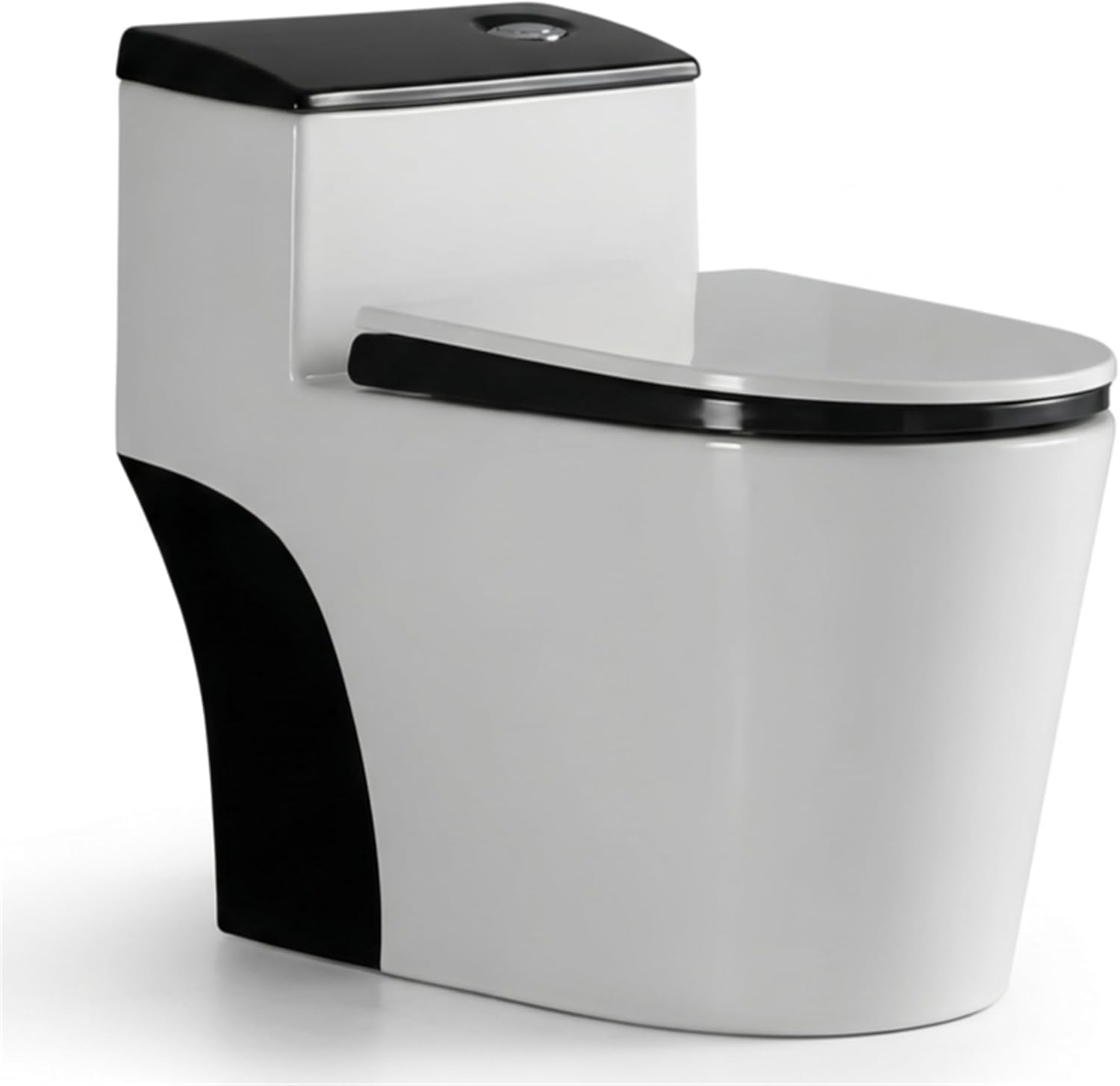 Compact One Piece Toilet, Dual Flush 1.6 Gallons GPF Elongated Standard Toilet for Bathroom, 12" Rough-In, Floor Mounted Comfort Height, White and Black (Seat Included)