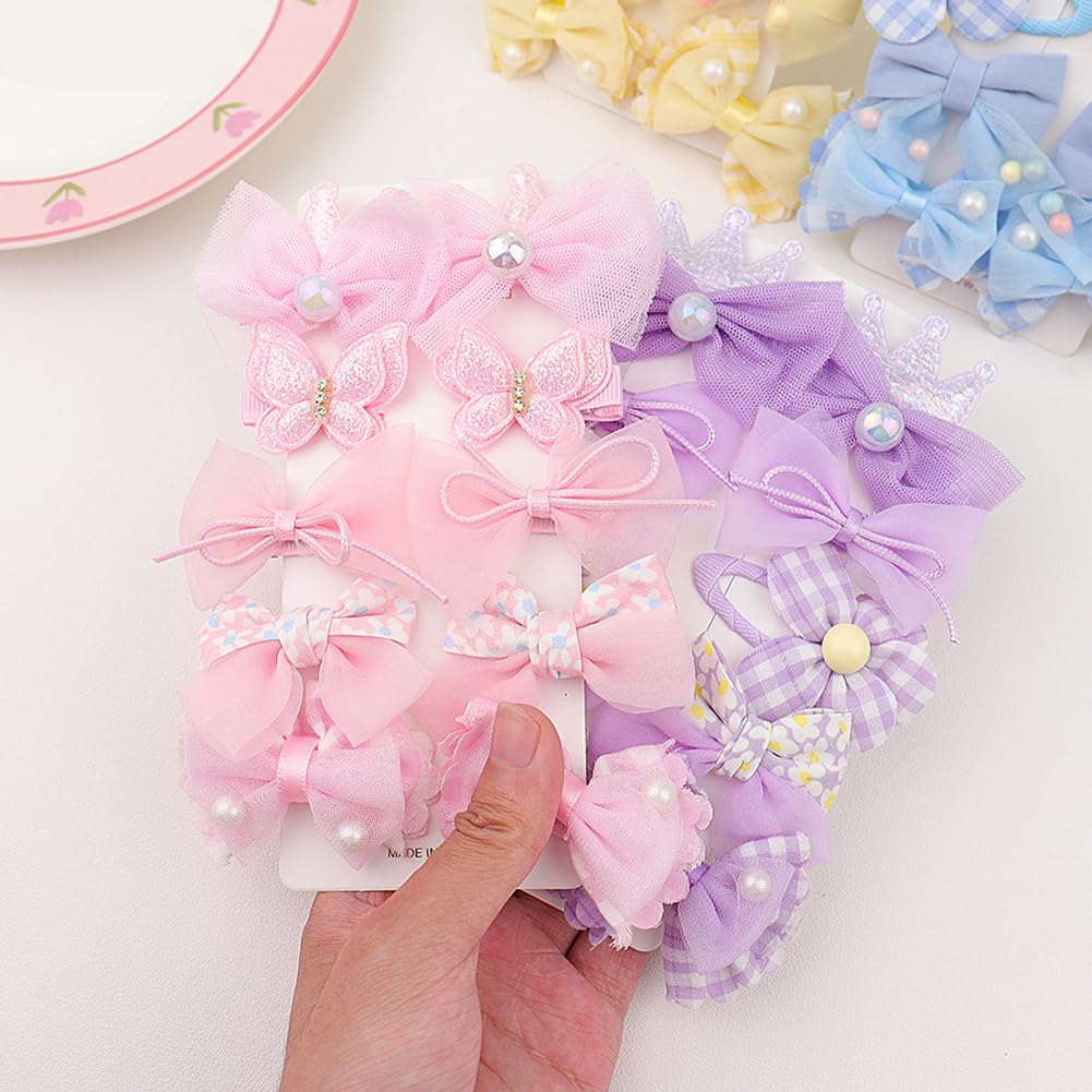 20PCS Children Hair Bow Flower Clips,Pink Purple Rops Barrettes,Elastic Ponytail Holders, for Girls, Multicolor, 1 count (Pack of 20) - Image 4