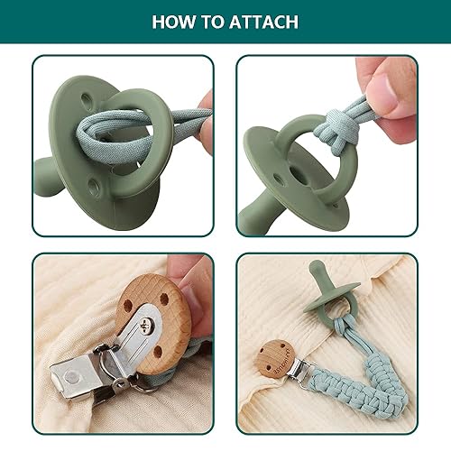 Miniatura 3 de Clip para chupete para niño de 9.2 pulgadas, correas para chupete de madera, clips de madera, juguete de dentición con algodón trenzado hecho a