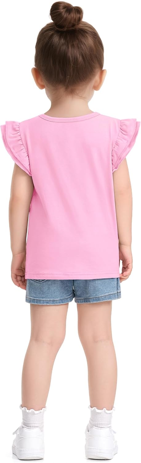 Witwot Toddler Girl Shirts Baby Girls Ruffle Sleeves Blouse T-Shirts Basic Cotton Tee Tops Cute Clothes Size 2T-7Y - Image 4