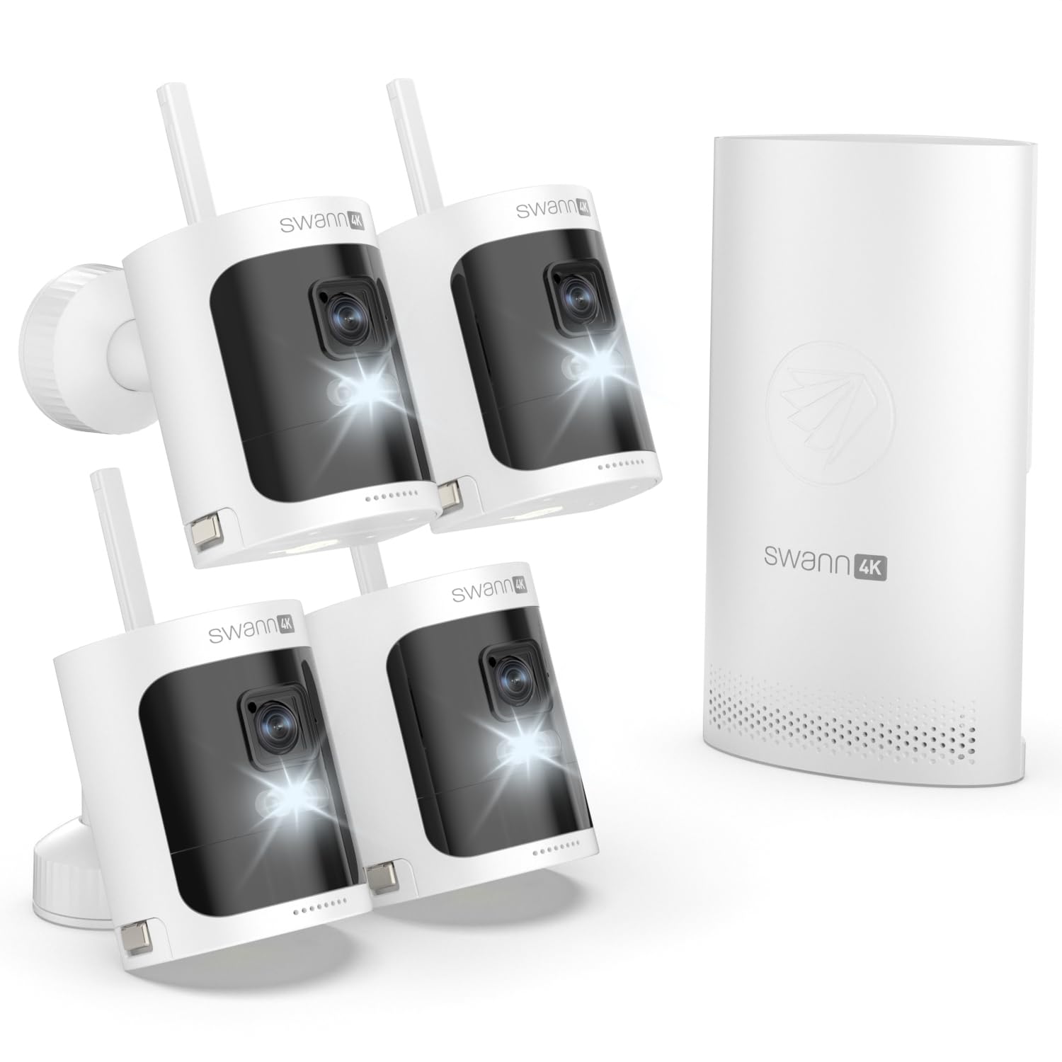 Swann Black/White Allsecure 4K Wireless Security System With 4 X Wire-Free Cameras & 4 X Rechargeable Batteries, Nvr Tower, Always Charged, Always Secure - As4k800sd4