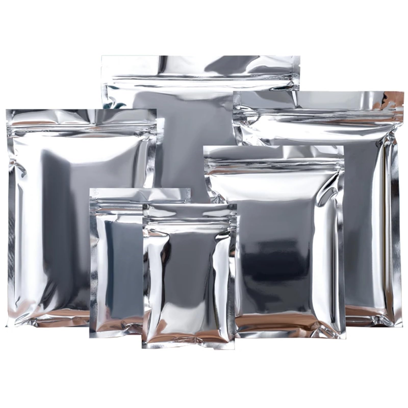 zip lock bags, 100Pcs Silver Zip Lock Mylar Foil Bag Self Grip Seal Tear Notch Pouches for Food Packing(10x15cm)