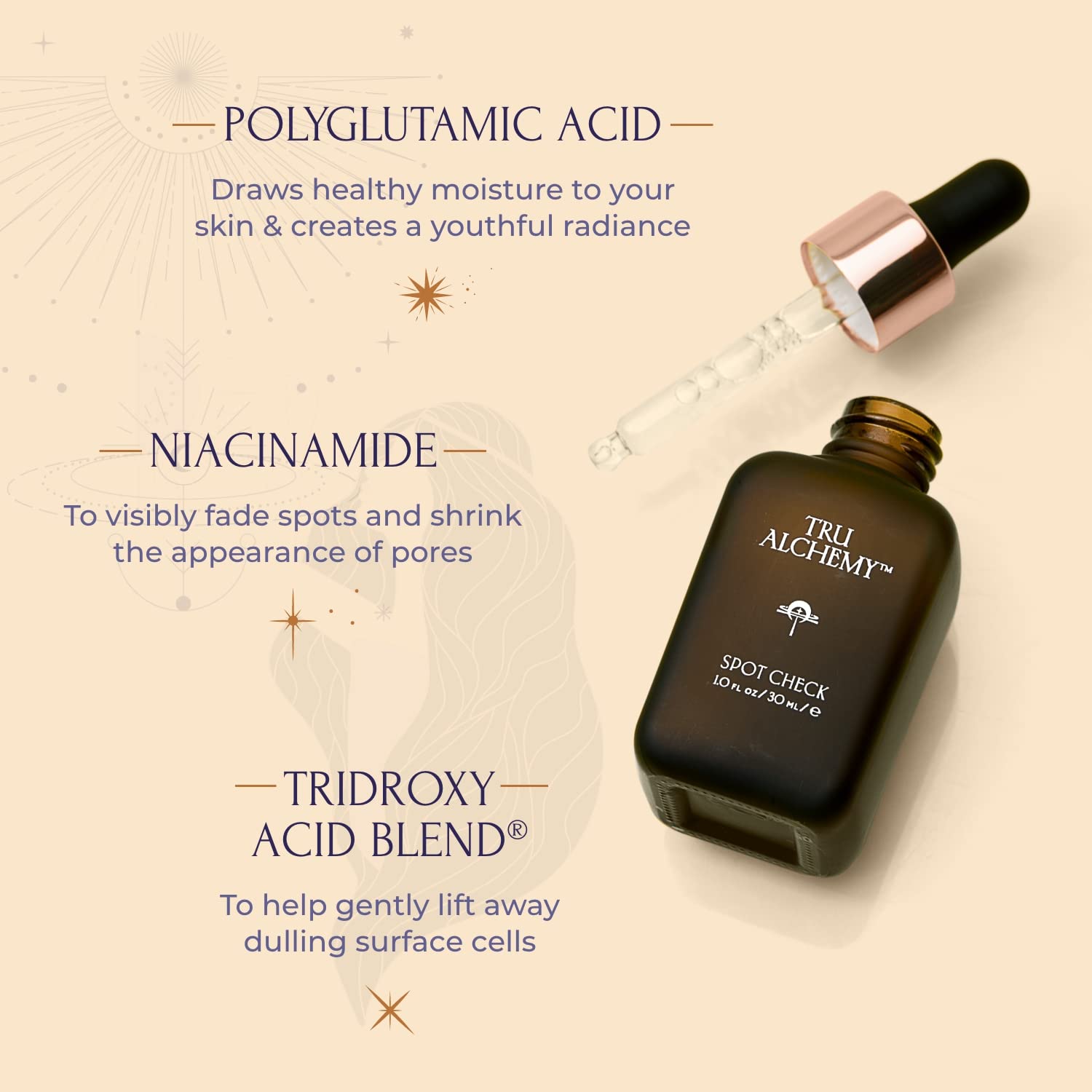 Tru Alchemy Spot Check Dark Spot Remover For Face - Niacinamide, Hyaluronic Acid, Lactic & Glycolic Acid Serum - Age Spot Remover for Face for Women - Dark Spot Corrector for Face - 1 fl oz/30 ml