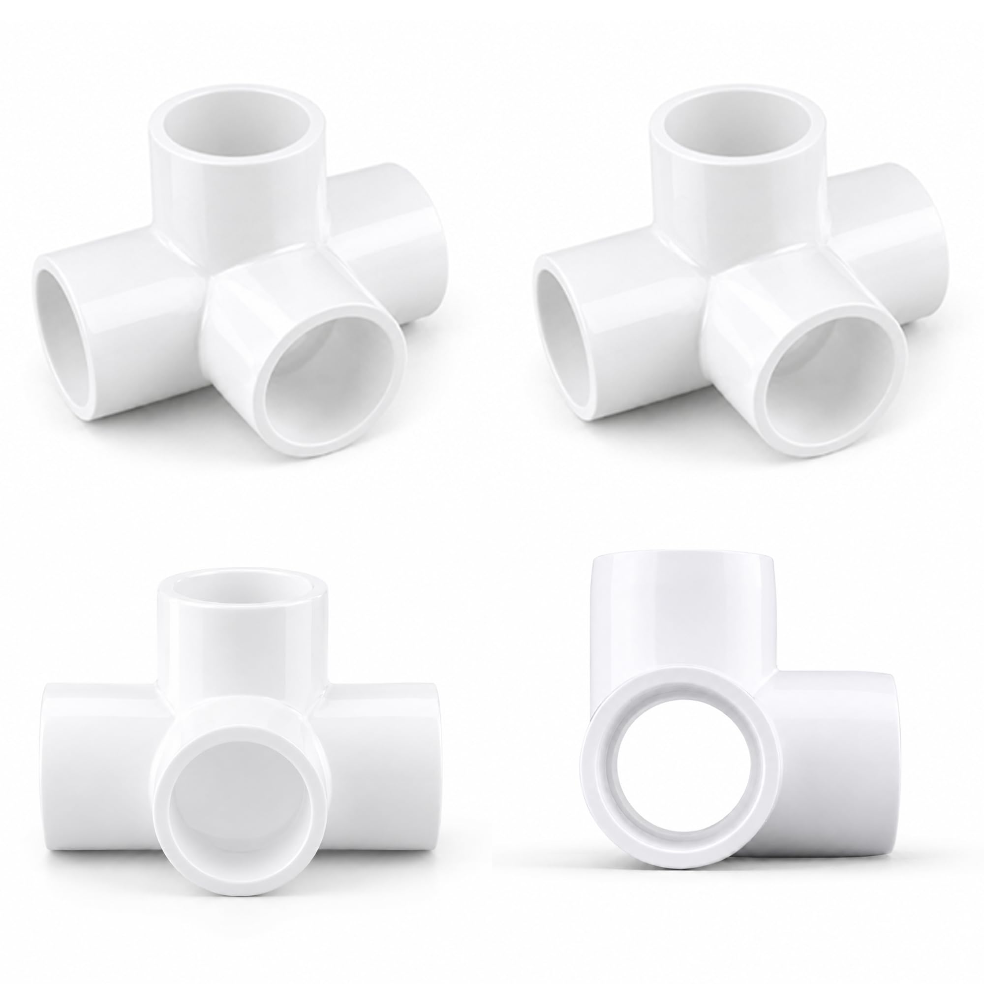 PVC 4 Way Tee 1-1/4 Inch, White, 4 Pack