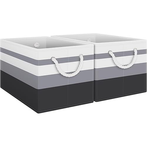 Fab totes Storage Bins [2-Pack], Foldable Storage Baskets for Organizing Toys, Books, Shelves, Closet, Large Storage Box with Rope Handles, Sturdy Organizer Bins,Gradient Grey