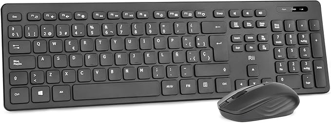 Rii RK200 2.4Ghz Combo Ratón y Teclado Inalámbrico para Android/Windows/Mac/Linux y Otros Dispositivos con USB-QWERTY Español,Color Negro
