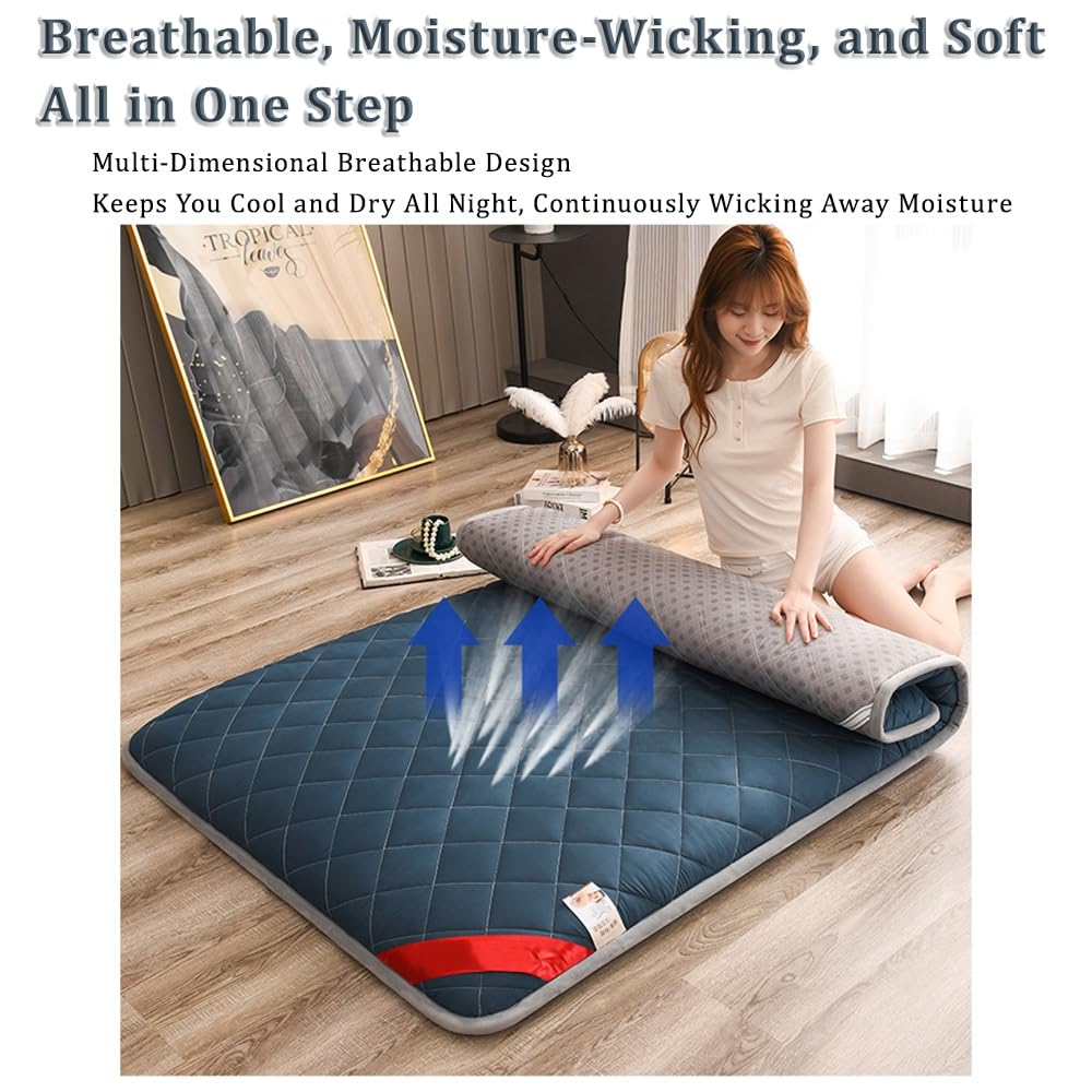 WYWY Colchón Futón Japonés, Alfombra Tatami Plegable para Suelo - Grueso y Cómodo, Ideal para Sofá, Dormitorio, Camping, Yoga y Relajación | Fácil de Transportar, Enrollable y Ligero(Gray,150x200cm)
