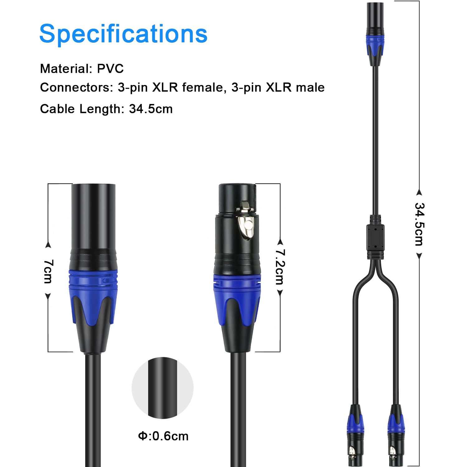 Mikrofonkabel, 1 Stecker auf 2 Buchsen, XLR-Y-Splitter-Mikrofonkabel, 3-poliger Stecker auf Dual-Buchse, Y-Splitter, symmetrisches Mikrofon, Audiokabel für Stereo-Mikrofon auf L- und R-Audiospur, 1,5