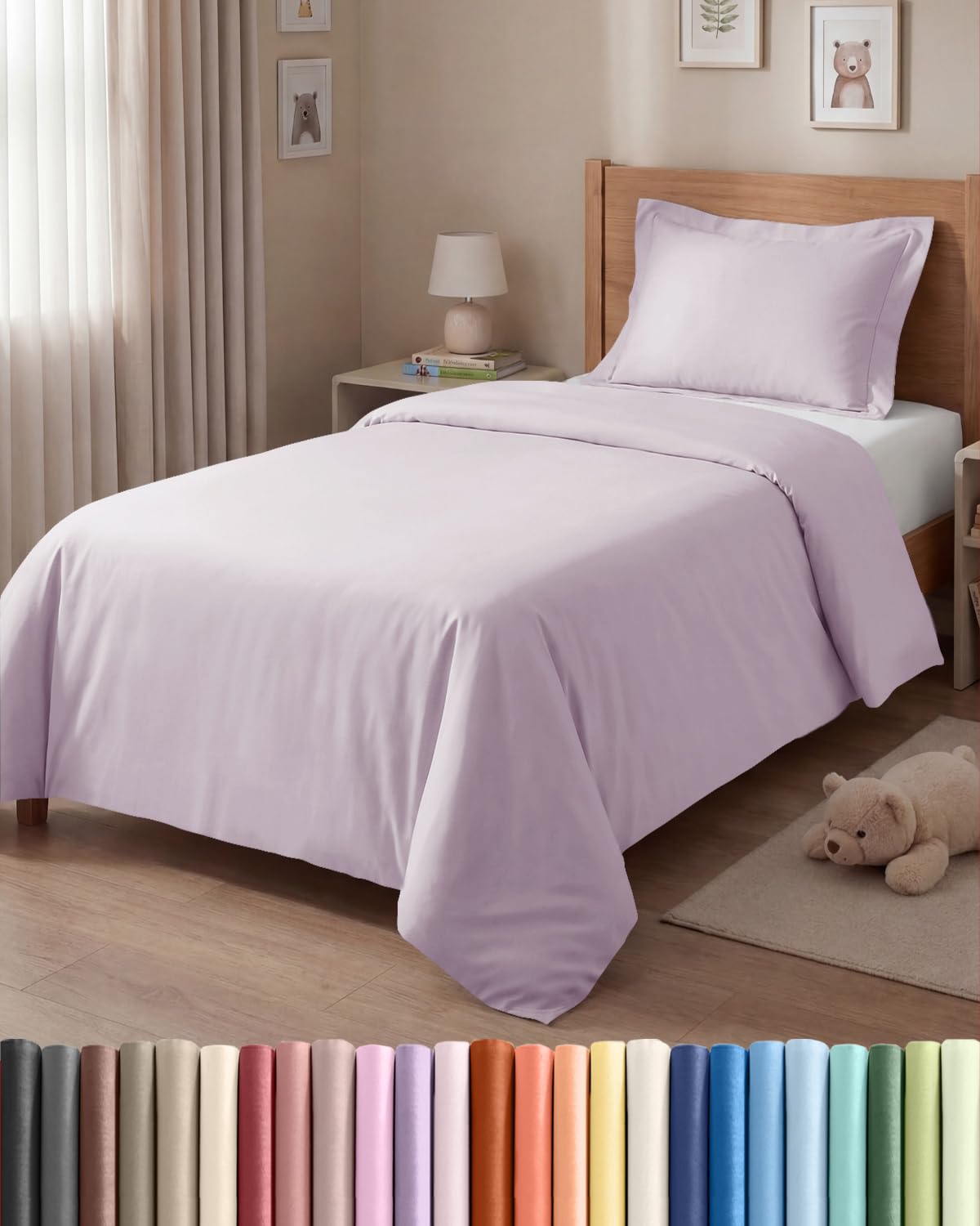 CGK 2 Piece Duvet Cover Set Single Light Lavender 135x200cm with 1 Pillowcase 50x80cm - Brushed Microfibre - Zip Closure & 8 Corner Ties - Wrinkle Resistant, Easy Care & Hypoallergenic - OEKO-TEX