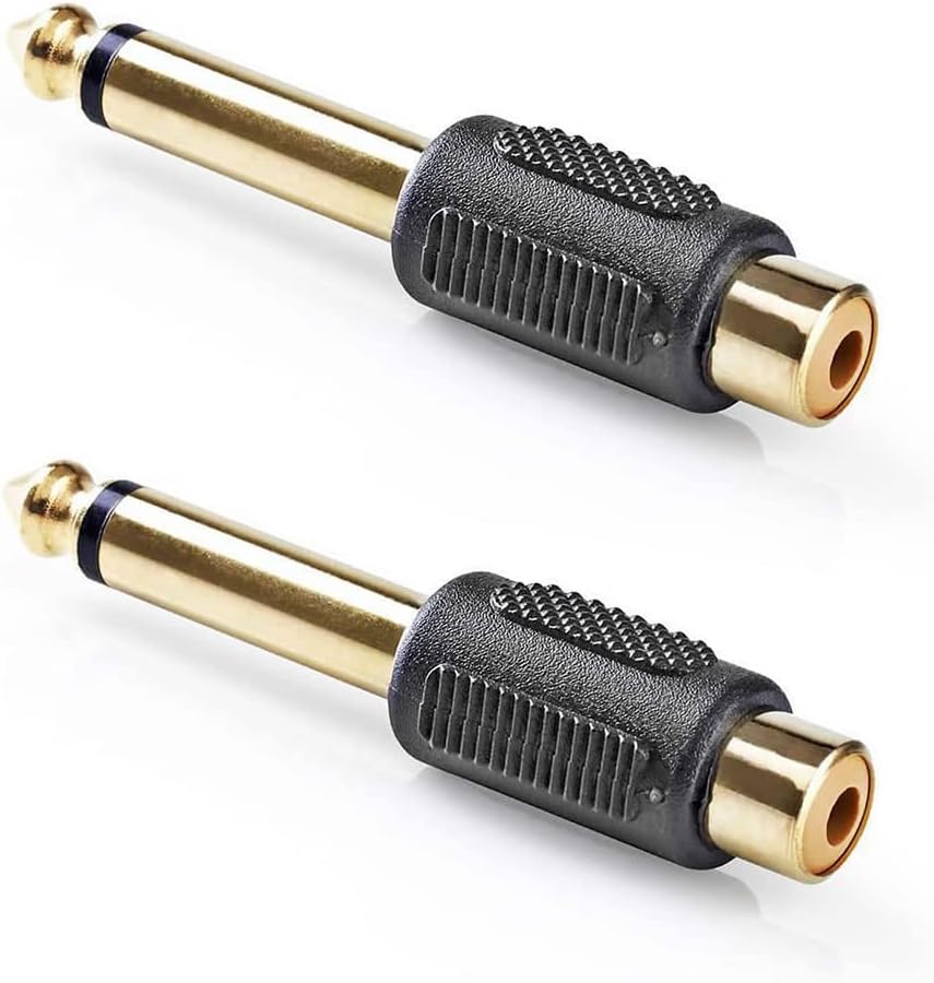 1pc 6.35mm 1/4in Mono Male Jack To RCA Female Plug Audio Adapter Connector